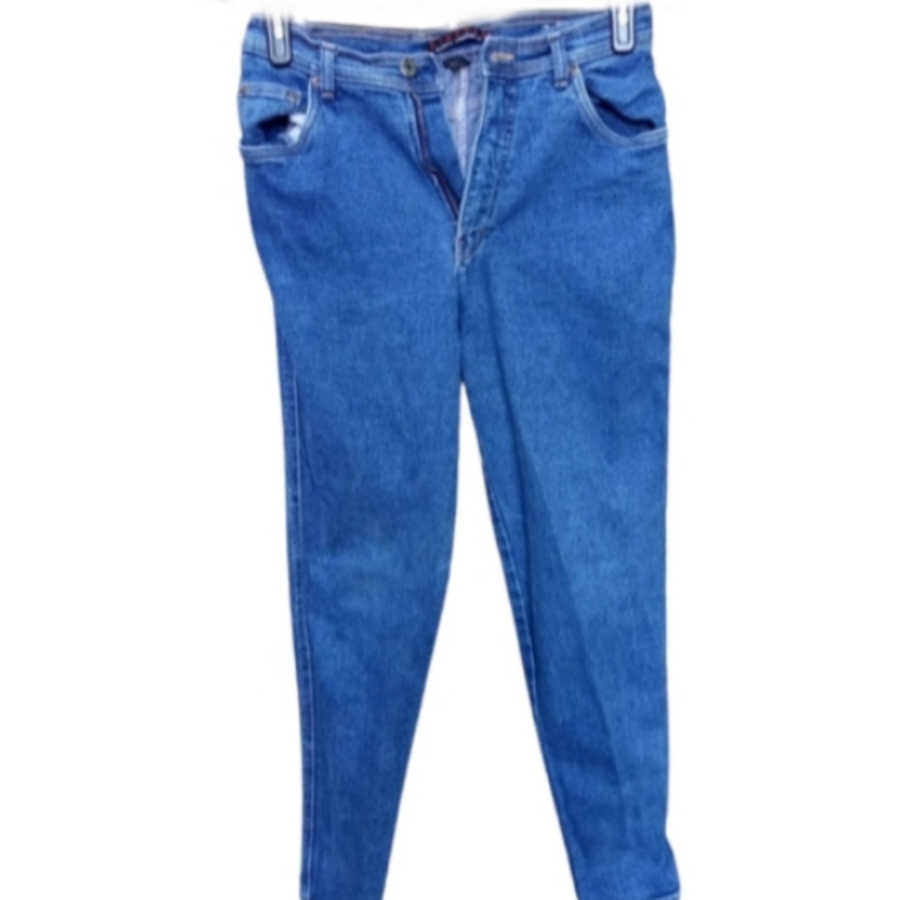 F) Gloria Vanderbilt Stretch High-Rise Tapered Jeans – Size 10, Classic Blue Den